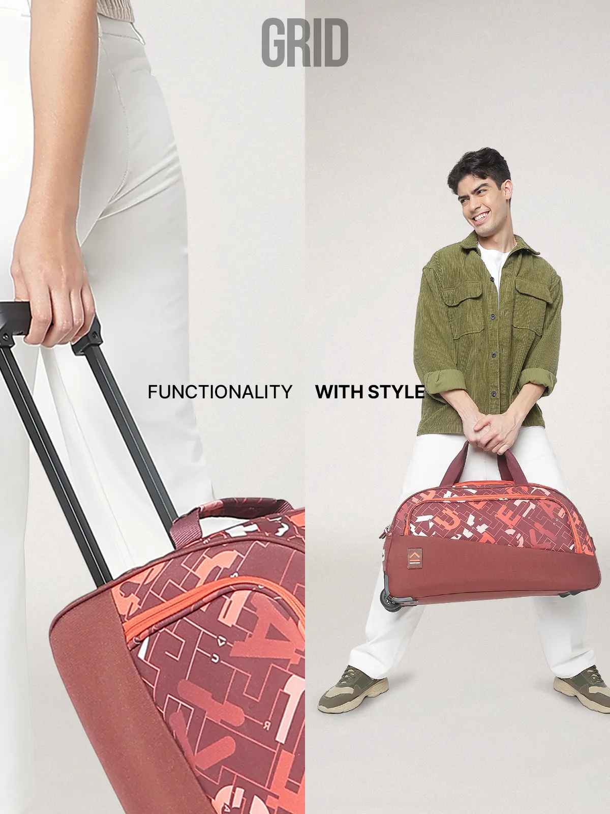 Grid Maroon Large Duffle