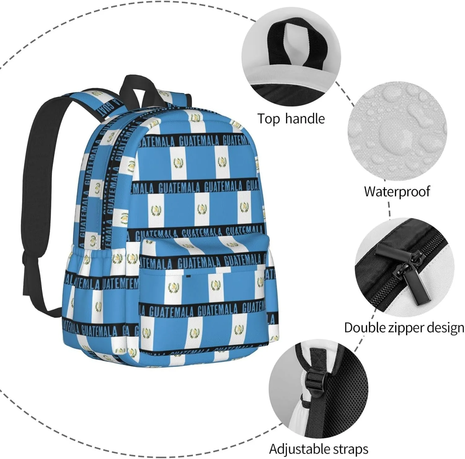 Guatemala Guatemalan Flag Backpack Large Capacity Backpack Lightweight Double Shoulder Bag For Women Men Travel