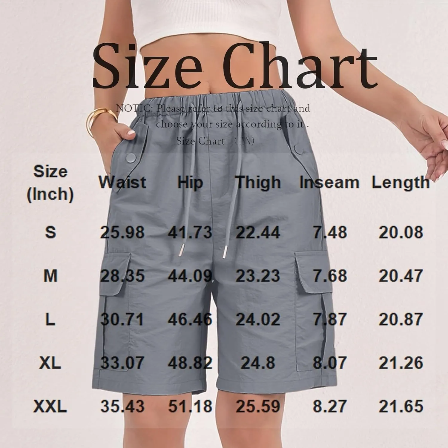 Gumipy Bermuda Shorts for Women Quick Dry Cargo Shorts with Pockets Elastic Waist Drawstring Knee Length Hiking Short