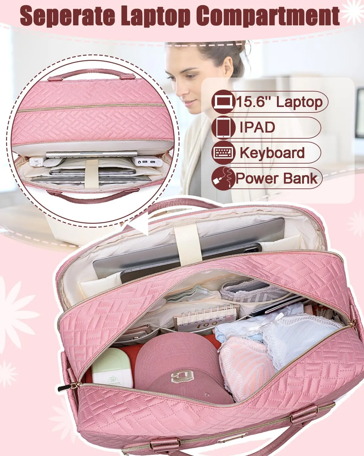 Gym Bag for Women,Travel Duffle Bag for Women,Weekender Overnight Bag with Wet Pocket,Carry On Bag with Toiletry Bag