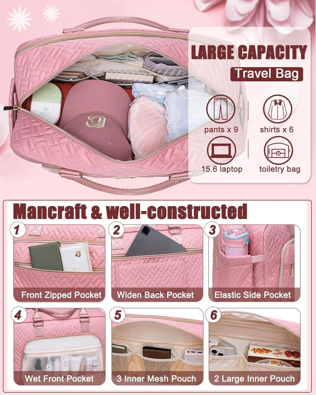 Gym Bag for Women,Travel Duffle Bag for Women,Weekender Overnight Bag with Wet Pocket,Carry On Bag with Toiletry Bag
