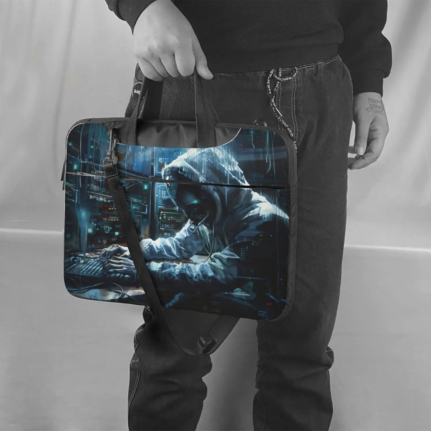 Hacker Attack Print Laptop Bag,Can Use It Freely As A Shoulder Bag,Crossbody Bag,And Briefcase