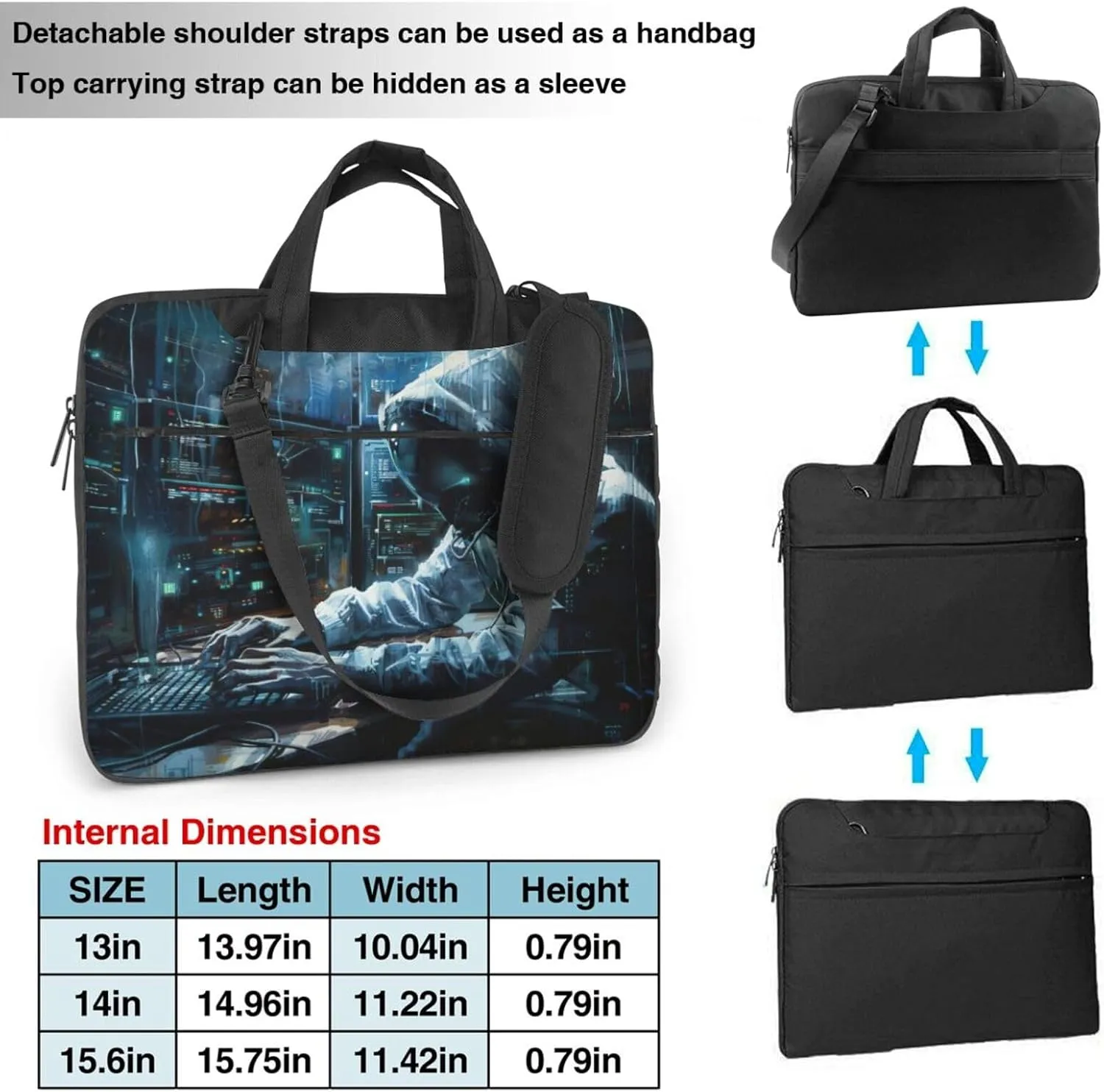 Hacker Attack Print Laptop Bag,Can Use It Freely As A Shoulder Bag,Crossbody Bag,And Briefcase