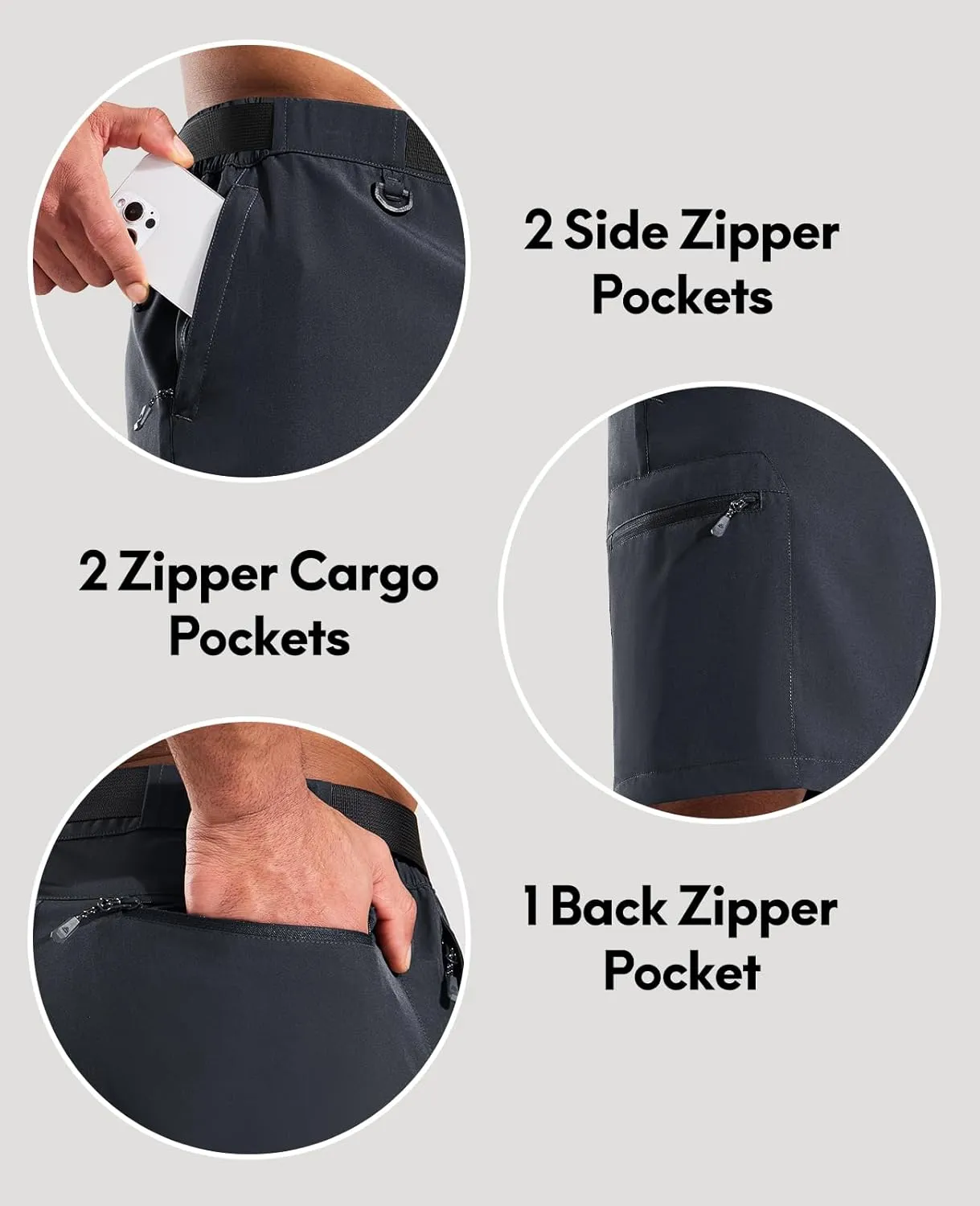 Haimont Men's Quick Dry Hiking Cargo Shorts 9in Lightweight Water Repellent UPF50 Travel Camping Shorts 5 Zipper Pockets
