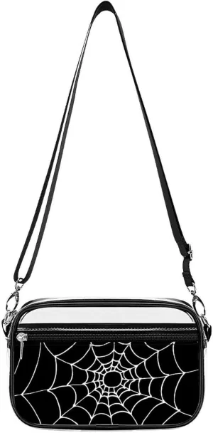 Halloween Black And White Spiders Web Cobweb Brushed Fashionable Transparent Crossbody Bag Suitable for Travel, Sightseeing, Shopping And Other Scenarios