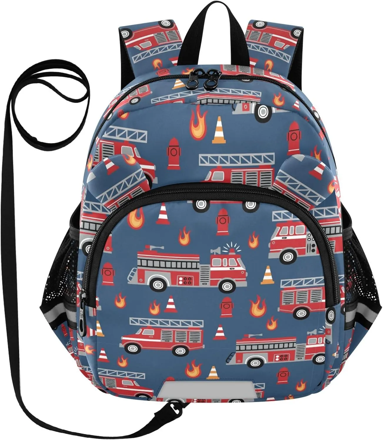 Hand Drawn Preschool Backpack Fire Trucks Daycare Bookbag School Backpack with Traction Rope Fashion Casual Cartoon School Travel Picnic Birthday for Kids 3-6
