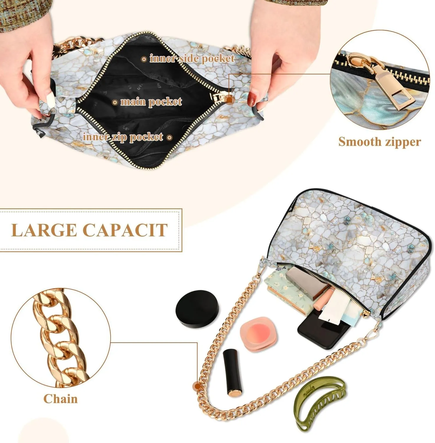 Handbag Purses for Women Marble Chain Shoulder Bag