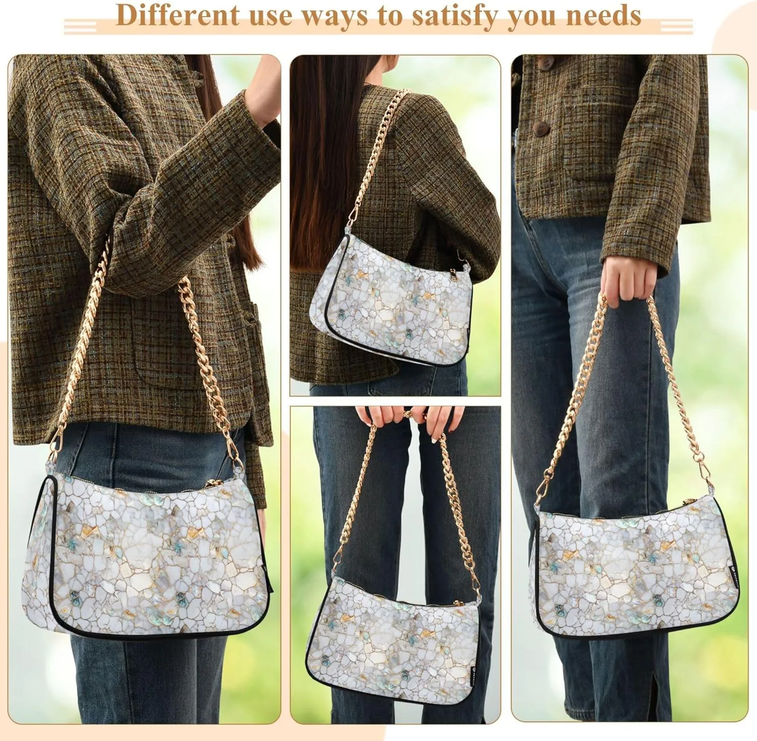 Handbag Purses for Women Marble Chain Shoulder Bag