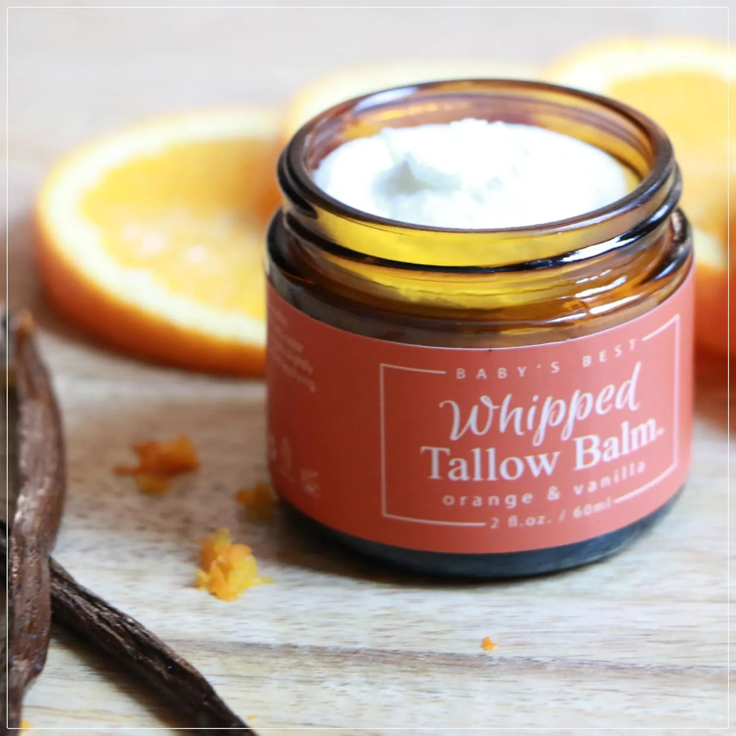Handmade Whipped Tallow Balm, 100% Grass-fed Beef Tallow for Skin w/Organic Jojoba Oil, Natural Tallow Face Moisturizer, Relief For Dry Skin, Diaper Rash - 2 oz (Orange & Vanilla)