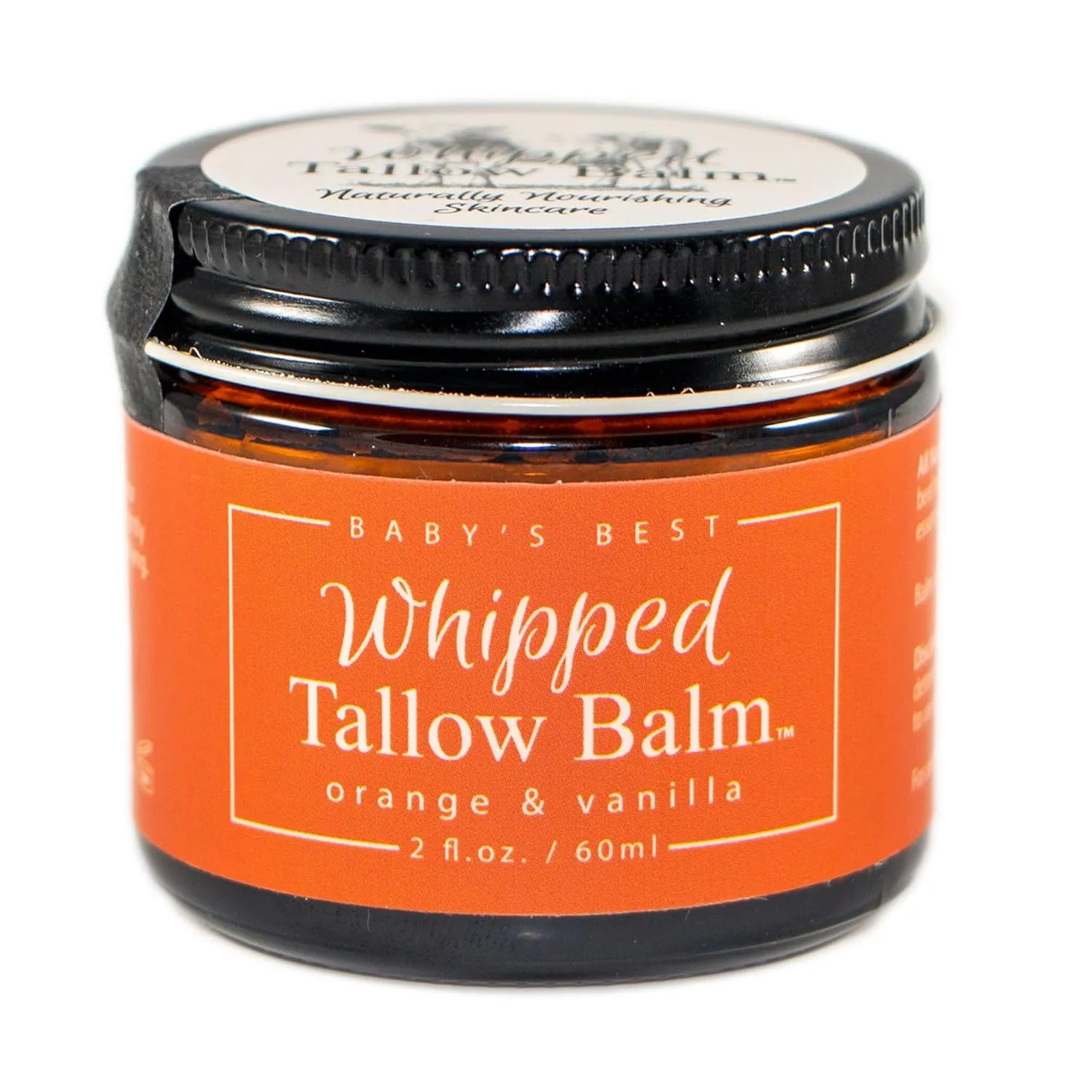 Handmade Whipped Tallow Balm, 100% Grass-fed Beef Tallow for Skin w/Organic Jojoba Oil, Natural Tallow Face Moisturizer, Relief For Dry Skin, Diaper Rash - 2 oz (Orange & Vanilla)