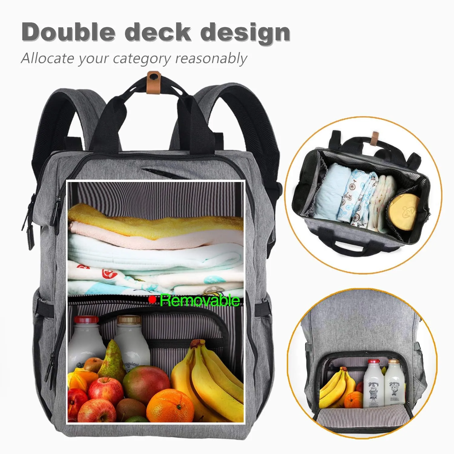 Hap Tim Diaper Bag Backpack,Large Capacity Travel Back Pack Maternity Baby Nappy Changing Bags, Double Compartments with Stroller Straps,Waterproof,Grey (US7340-G)