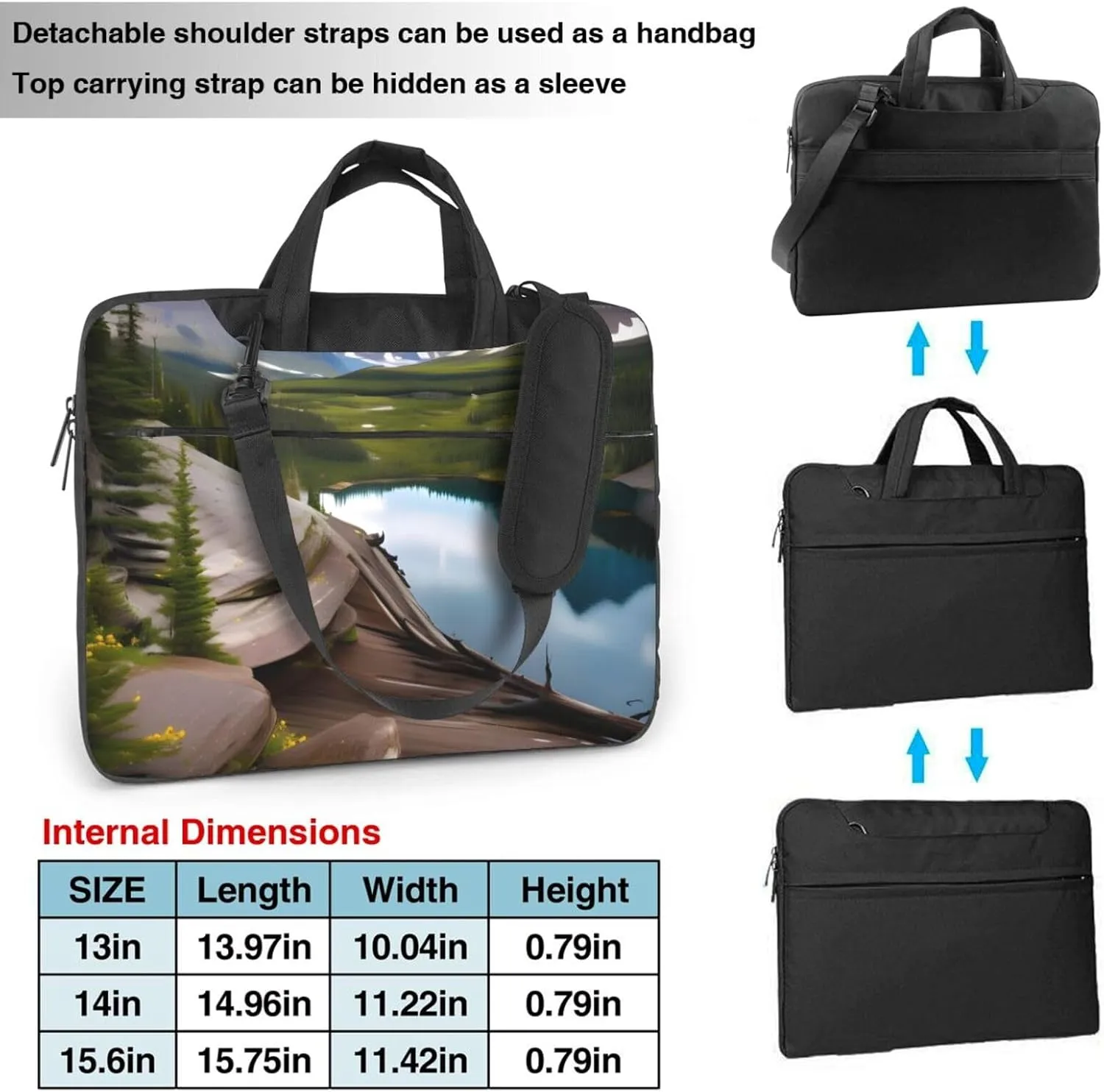 Happy Camper Green Print Notebook Computer Protective Carrying Cover With Pocket,13 Inch Laptop Shoulder Bag