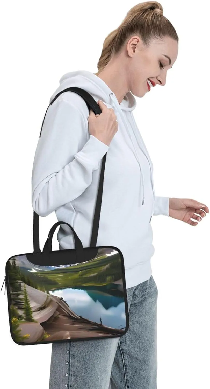 Happy Camper Green Print Notebook Computer Protective Carrying Cover With Pocket,13 Inch Laptop Shoulder Bag