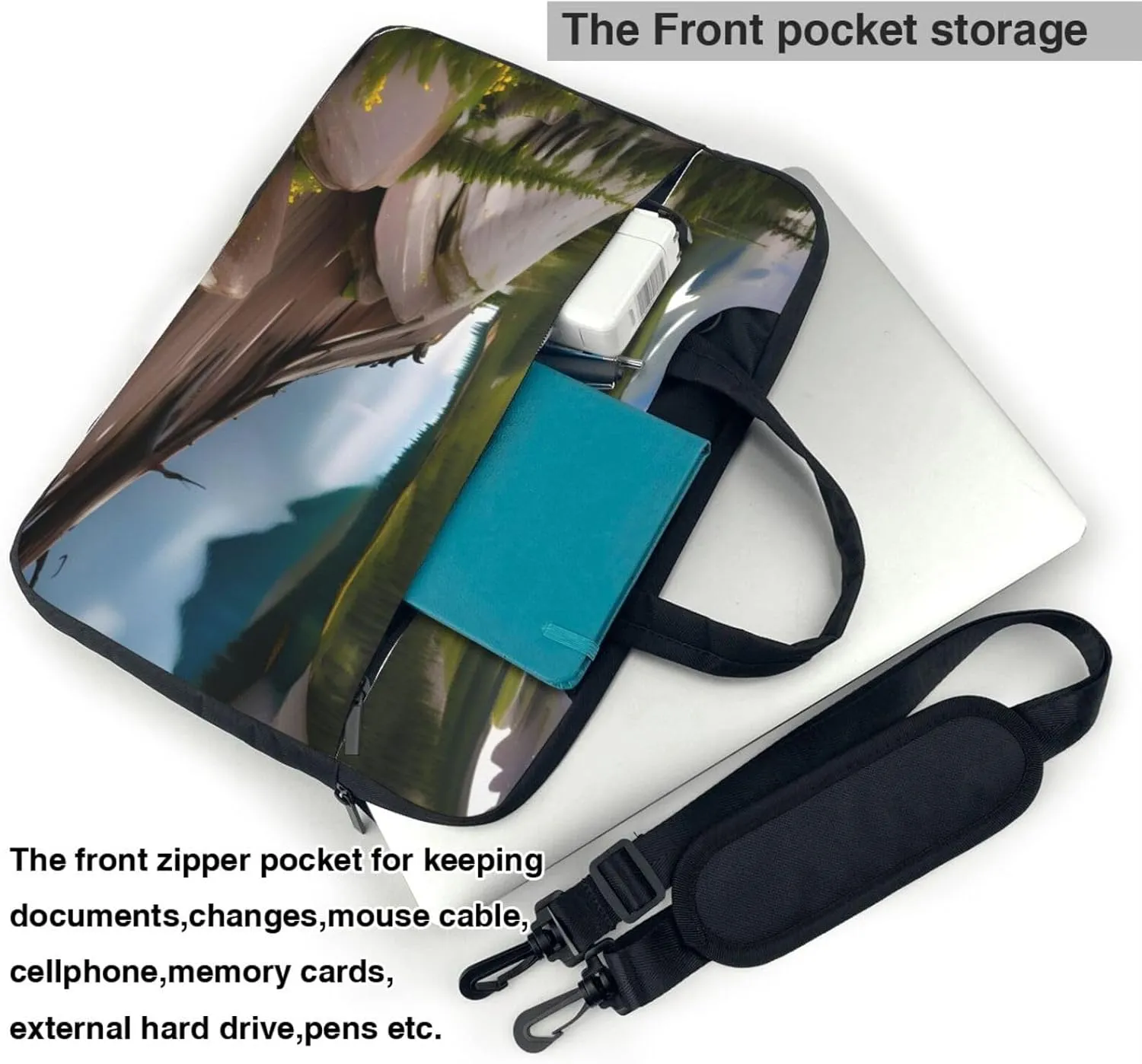 Happy Camper Green Print Notebook Computer Protective Carrying Cover With Pocket,13 Inch Laptop Shoulder Bag