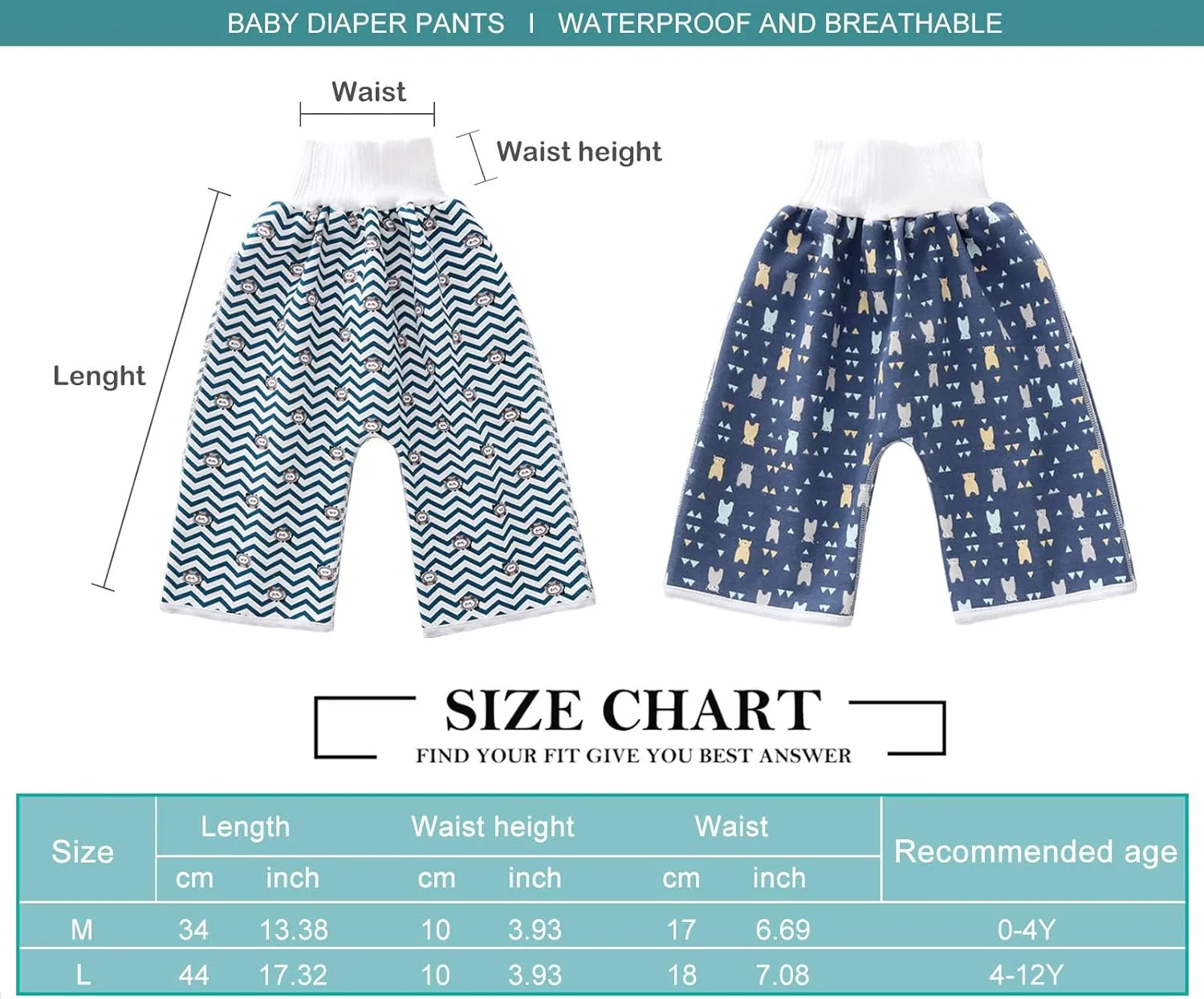Happy Cherry Diaper Skirt Washable Cotton Kids Training Pants Cloth Diaper Covers Waterproof Leakproof High Waist