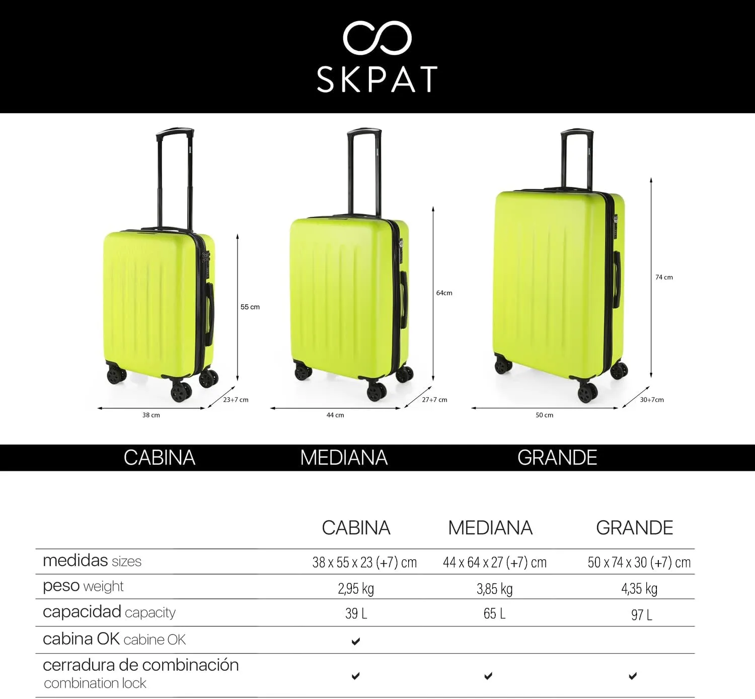 Hard Shell Suitcase Set of 2-4 Double Wheel ABS Luggage Sets 3 Piece with TSA Combination Lock - Resistant and Lightweight Hard Suitcase Set in Small Cabin Size, Medium and Large, Pistachio, M