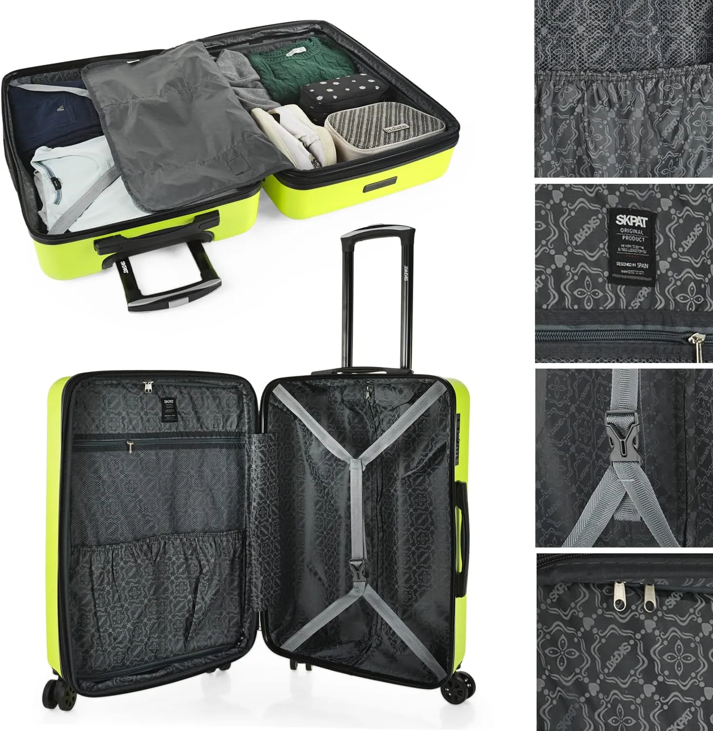 Hard Shell Suitcase Set of 2-4 Double Wheel ABS Luggage Sets 3 Piece with TSA Combination Lock - Resistant and Lightweight Hard Suitcase Set in Small Cabin Size, Medium and Large, Pistachio, M