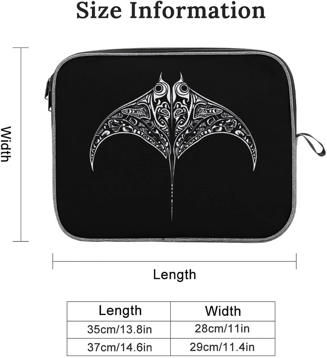 Hawaii Tribal Manta Ray Laptop Sleeve Case Shockproof Protective Carrying Bag Travel Briefcase 14inch