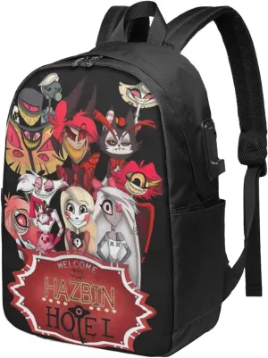 Hazbin Comedy Hotel Laptop Backpack Gym Bags Business Backpack Beautiful Travel Bags Unisex Adult Casual Daypack for Outdoor Computer Bag with Usb Charging Port