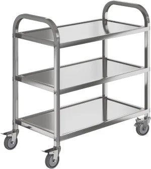 Heavy Duty Stainless Steel Utility cart，Industrial Serving cart with Wheels, 3 Shelf 360°Rotation Storage Trolley with Locking Wheels 500 lbs Capacity，1MM Thick 33.5 * 17.4 * 35.4' L*W*H.