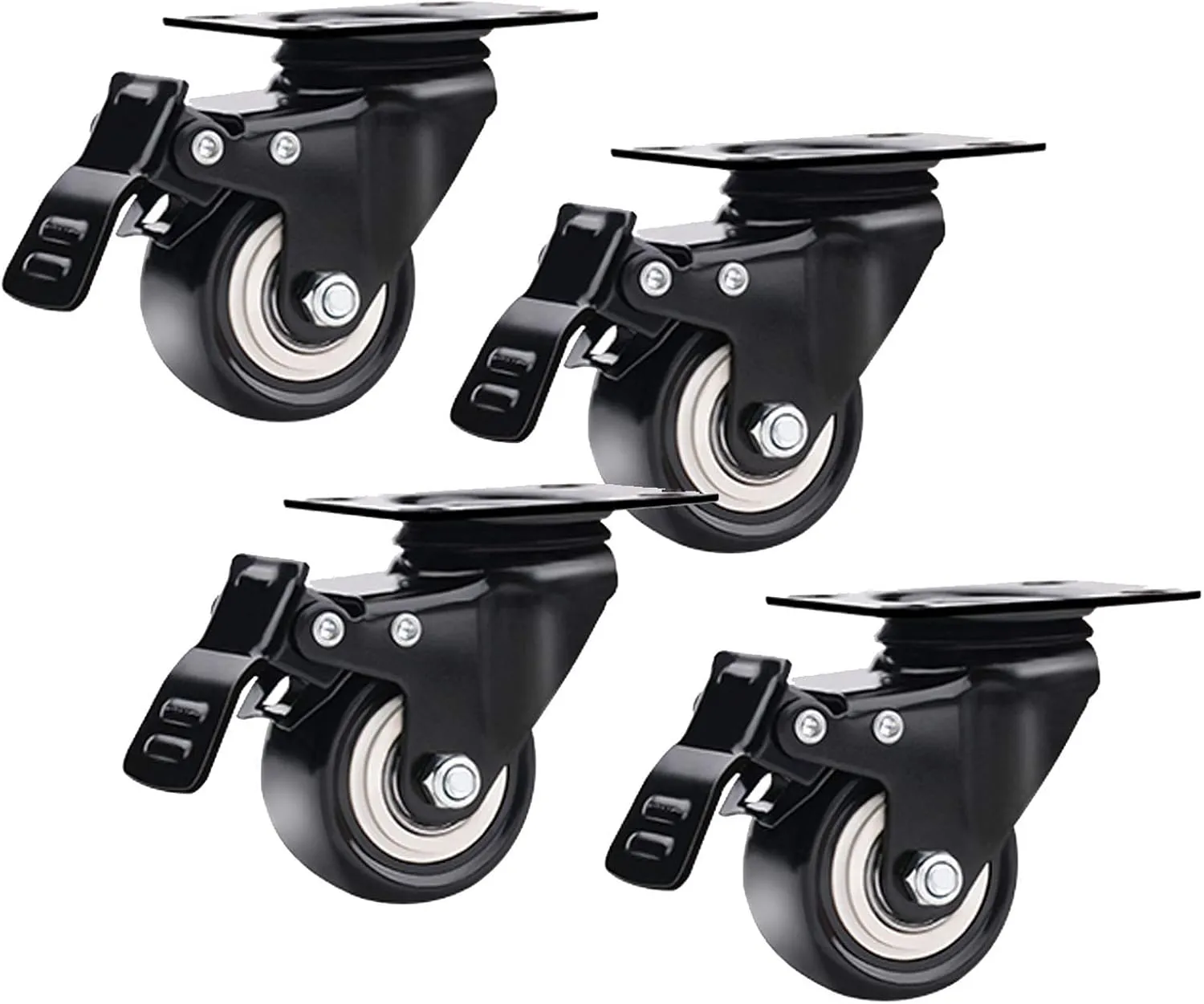 Heavy Duty Wheels, 4 Heavy Duty Castor Wheels Furniture Castors Wheels No Noise Industrial Plate Casters Swivel Caster with Brakes,with Screws,for Shelves, Trolleys, Sofas,Black(1.5i(2inch)