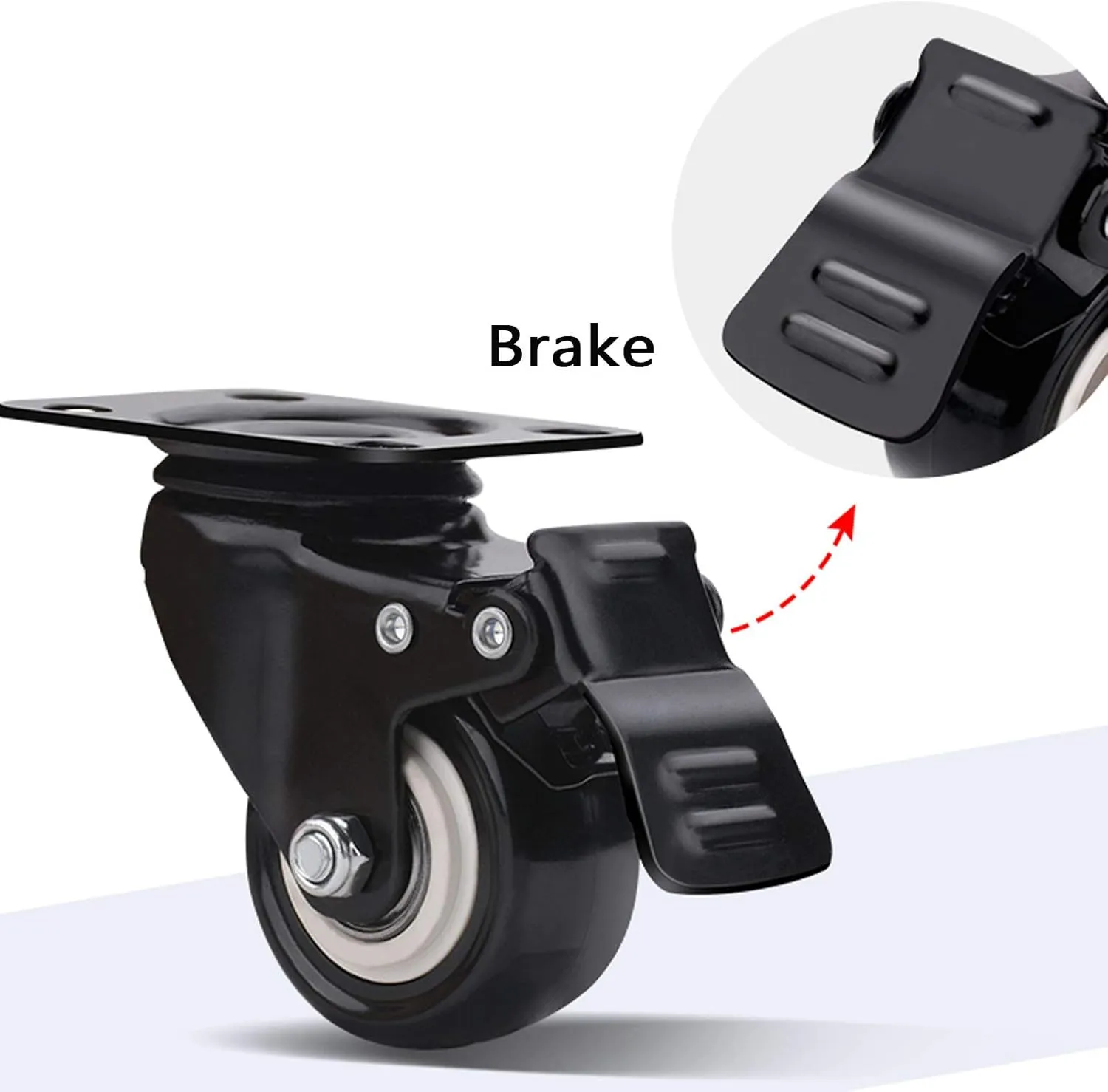 Heavy Duty Wheels, 4 Heavy Duty Castor Wheels Furniture Castors Wheels No Noise Industrial Plate Casters Swivel Caster with Brakes,with Screws,for Shelves, Trolleys, Sofas,Black(1.5i(2inch)