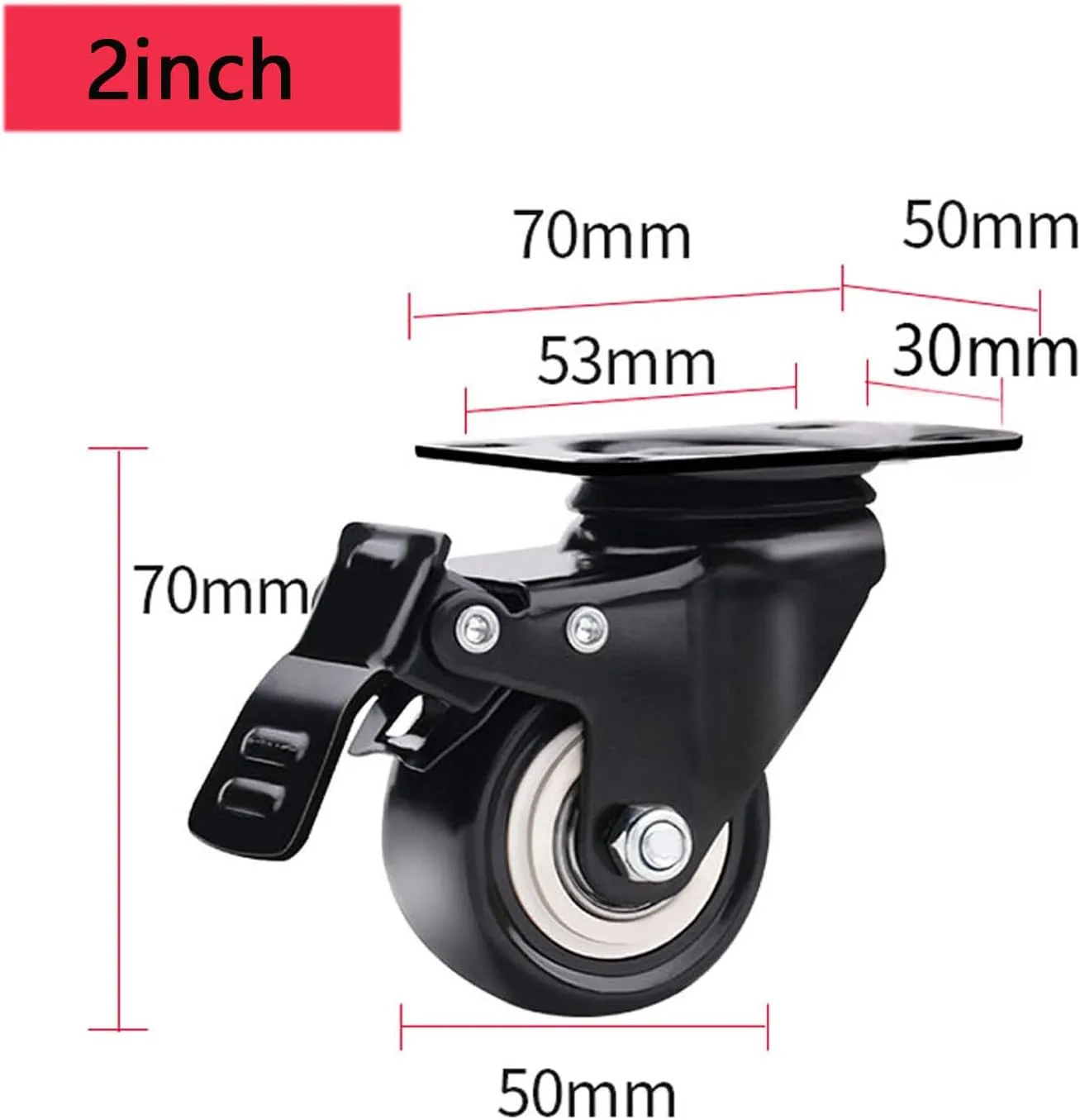 Heavy Duty Wheels, 4 Heavy Duty Castor Wheels Furniture Castors Wheels No Noise Industrial Plate Casters Swivel Caster with Brakes,with Screws,for Shelves, Trolleys, Sofas,Black(1.5i(2inch)