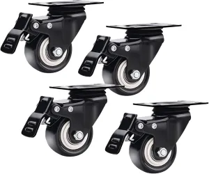 Heavy Duty Wheels, 4 Heavy Duty Castor Wheels Furniture Castors Wheels No Noise Industrial Plate Casters Swivel Caster with Brakes,with Screws,for Shelves, Trolleys, Sofas,Black(1.5i(2inch)
