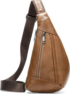 Hebetag Leather Sling Bag Crossbody Backpack for Men Women Travel Outdoor Sports