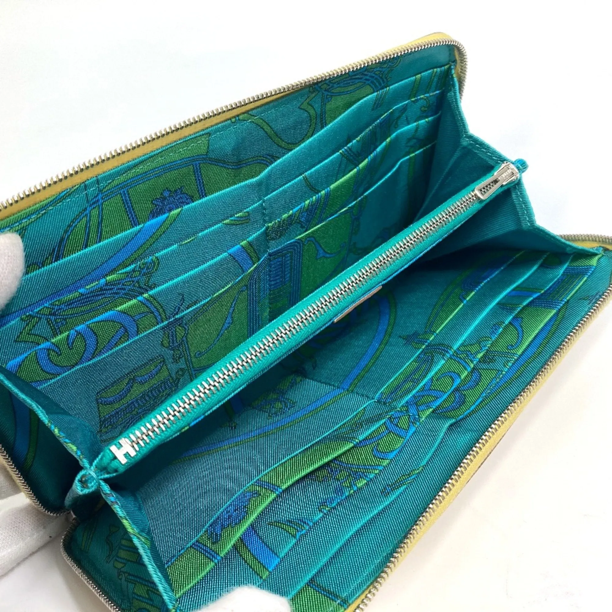 Hermes Azap Long Silk-In Zip Around Long Wallet Jaune yellow Green