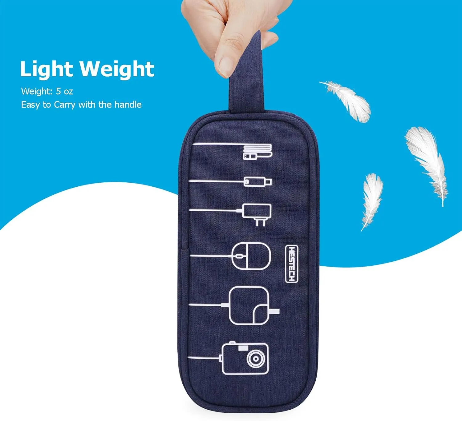 HESTECH Electronics Organizer Travel Charger Case Cord Cable Organizer Bag Portable Waterproof Double Layers All-in-one Storage for Charger Mouse Earbud USB Drive (Navy Blue, Medium)