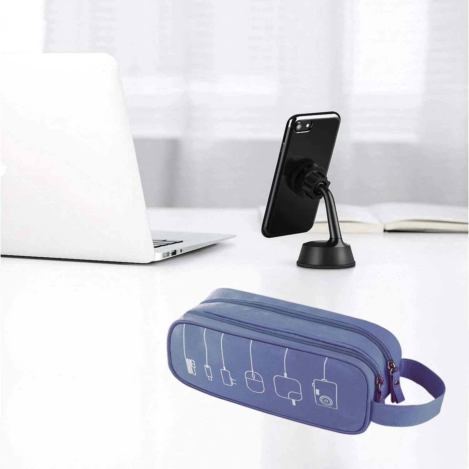 HESTECH Electronics Organizer Travel Charger Case Cord Cable Organizer Bag Portable Waterproof Double Layers All-in-one Storage for Charger Mouse Earbud USB Drive (Navy Blue, Medium)