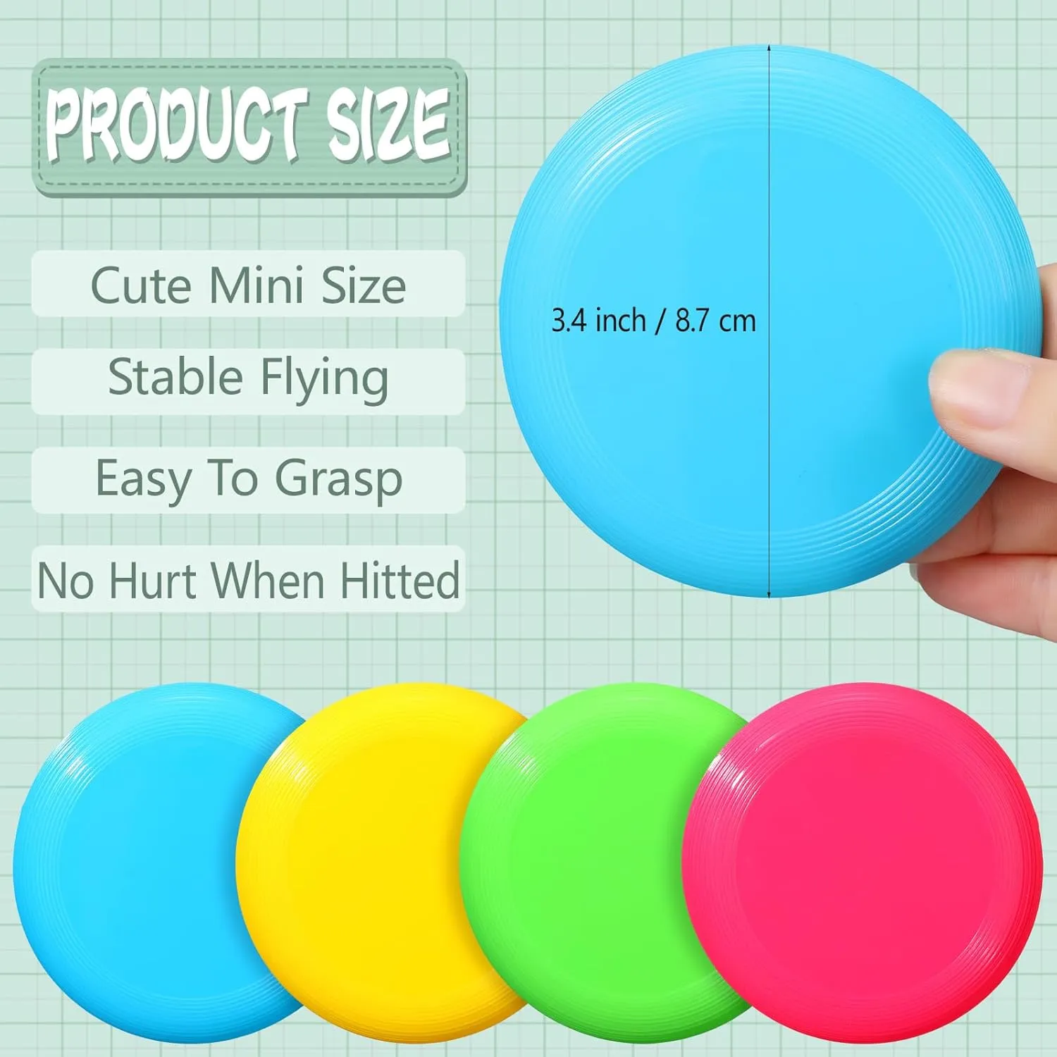 Hiboom Kids Flying Discs 3.4 Inch Mini Classic Flying Disks Bulk Soft Flyer Toy for Outdoor Pets Dog Yard Lawn Games Party Kindergarten Teaching Favors, 4 Colors