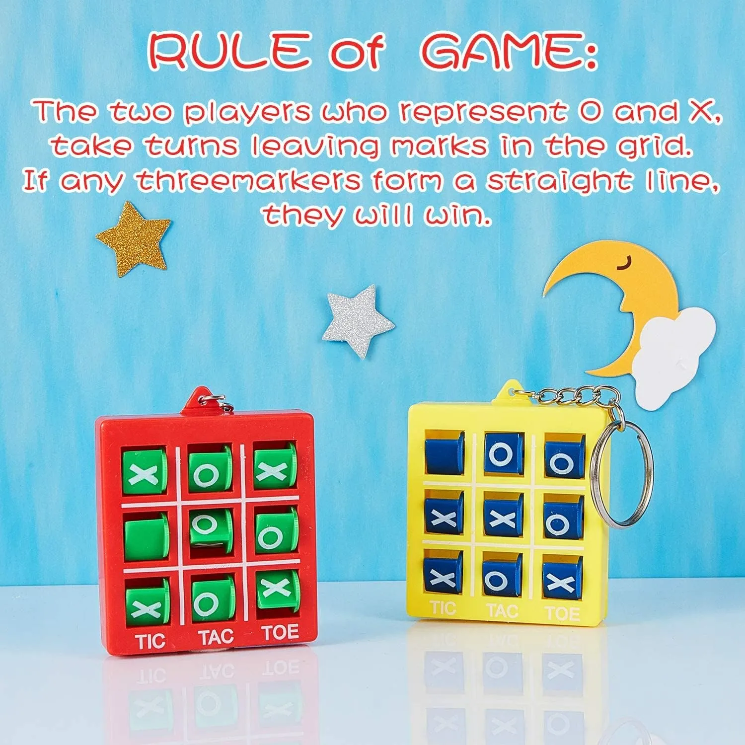 Hicarer Tic Tac Toe Keychain for Kids Ages 8-12 Party Favors Plastic Keyholders Game for Goodie Bags Mini Backpack Valentines Birthday Party(Red, Blue, Yellow, Purple,16 Pcs)