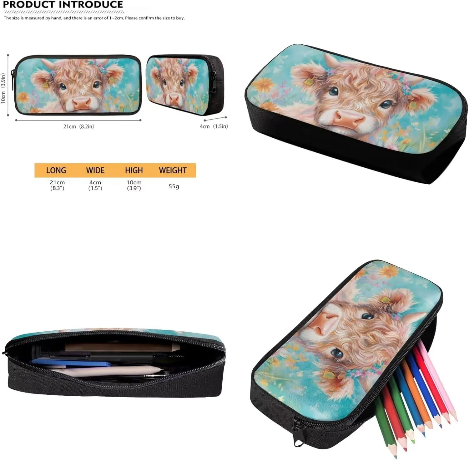 Highland Cow Backpack for School Lightweight 4 in 1 Girls Bookbag and Lunchbox Age 10-12 Large Capacity Cute School Bag for Girls 3rd Grade Kawaii