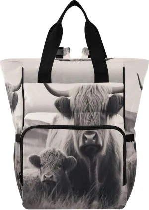 Highland Cow Multi function Waterproof Diaper Bag,Portable Travel Diaper Back Pack Large Capacity with Insulated Pockets and Stroller Straps,Diaper Bags For Baby Girl Boy
