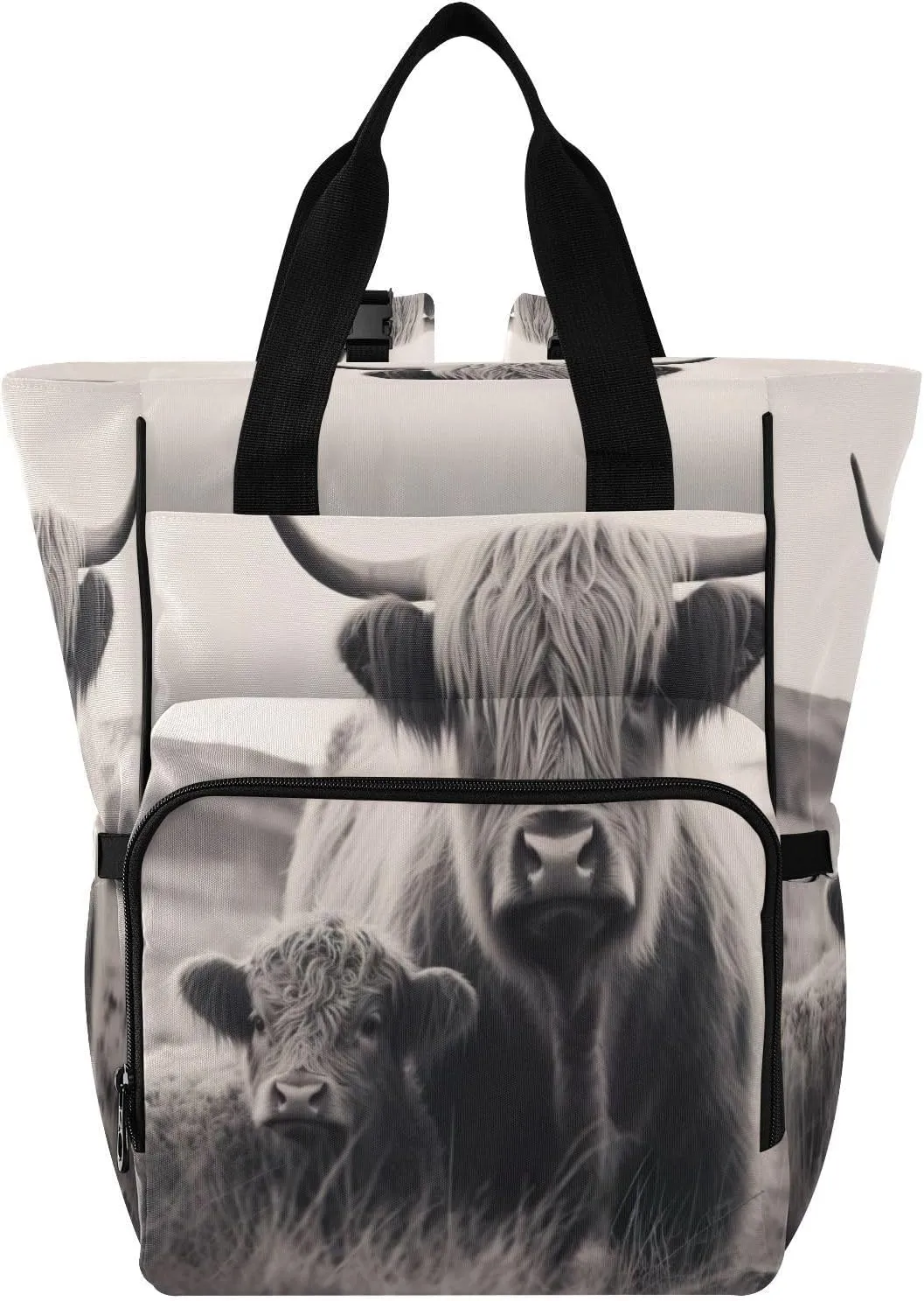Highland Cow Multi function Waterproof Diaper Bag,Portable Travel Diaper Back Pack Large Capacity with Insulated Pockets and Stroller Straps,Diaper Bags For Baby Girl Boy