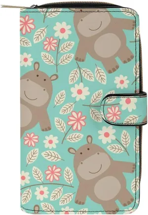 Hippo PU Leather Womens Wallet Large Capacity Zippered Bifold Purse with 12 Card Slot Coin Case, 19.7x11x3.5cm, style-17