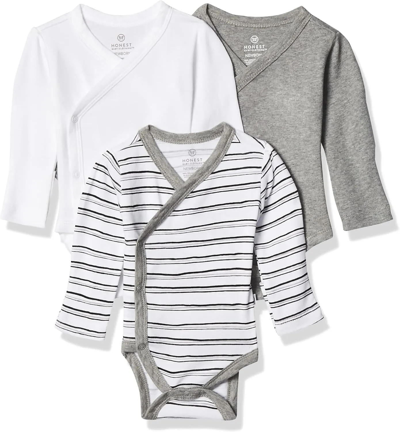 HonestBaby Baby Long Sleeve Side-Snap Organic Cotton Kimono Bodysuits (3 Pack)