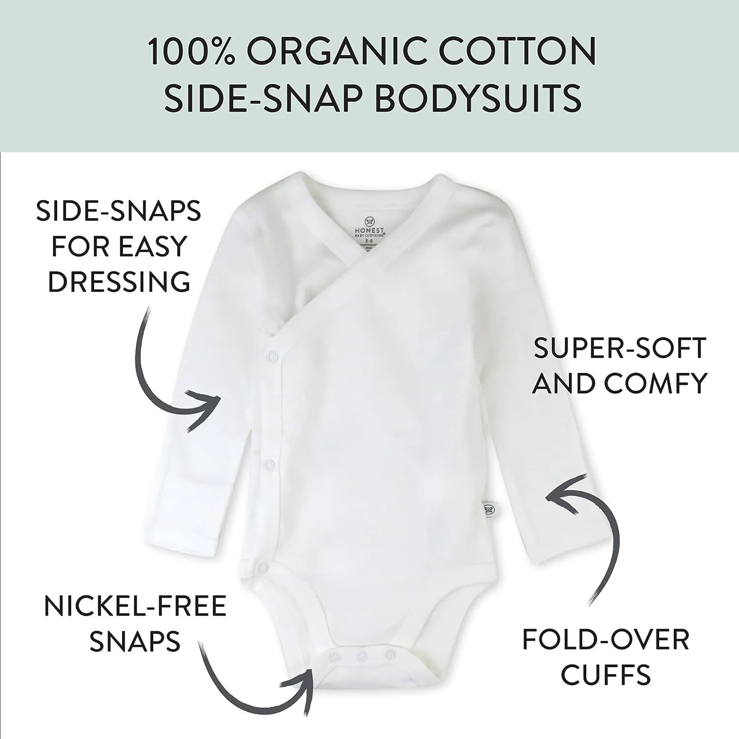 HonestBaby Baby Long Sleeve Side-Snap Organic Cotton Kimono Bodysuits (3 Pack)