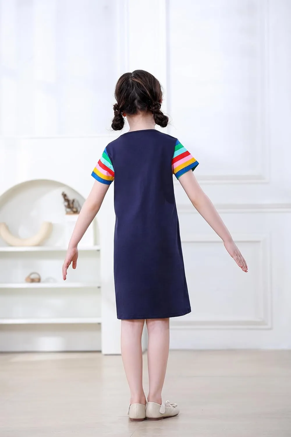 Hongshilian Little Girls Casual Cotton Dress Cartoon Print Short Sleeve Summer T-Shirt Skirt Dresses