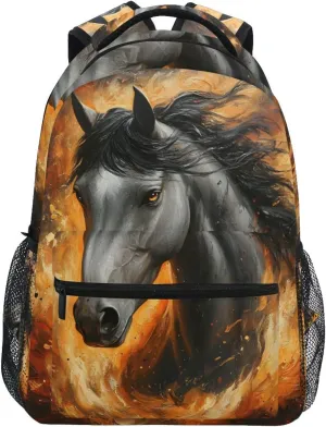 Horse Flame Backpack 3rd 4th 5th Grade School Bookbag Travel Laptop Daypack Bag Purse for Boys Girls Teens