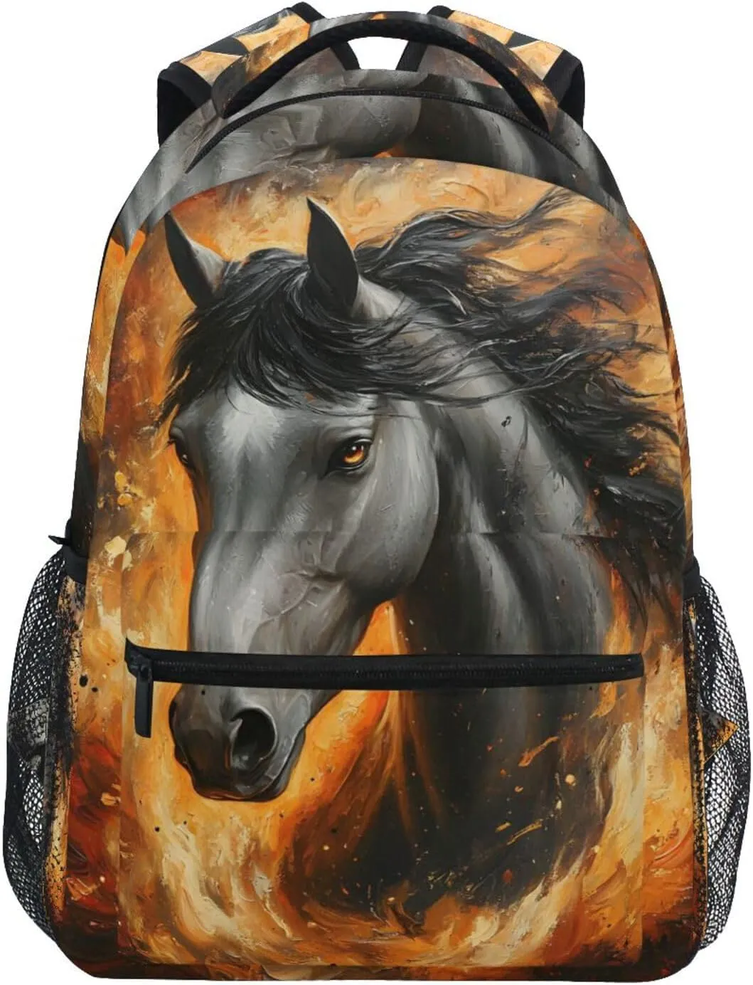 Horse Flame Backpack 3rd 4th 5th Grade School Bookbag Travel Laptop Daypack Bag Purse for Boys Girls Teens