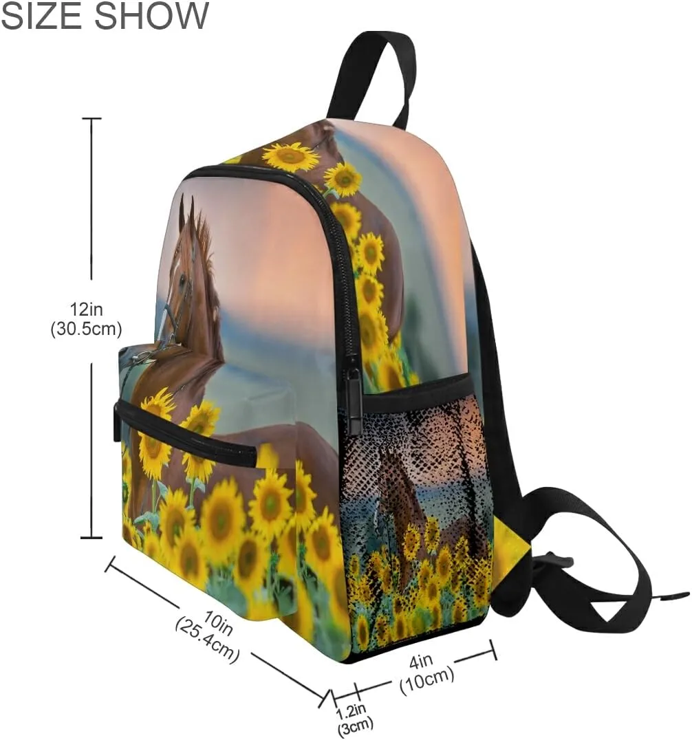 Horse Sunflowers Backpack for Toddlers, Kid's Backpack School Bag for Boys Girls Kindergarten Preschool Bag