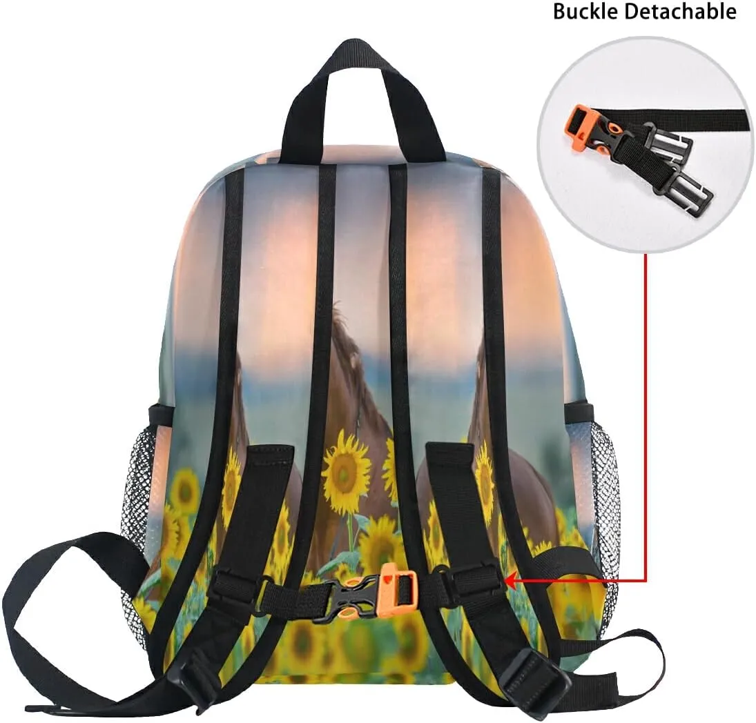 Horse Sunflowers Backpack for Toddlers, Kid's Backpack School Bag for Boys Girls Kindergarten Preschool Bag