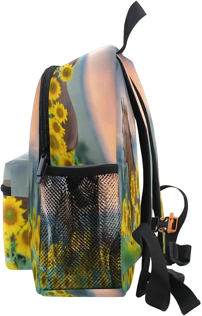 Horse Sunflowers Backpack for Toddlers, Kid's Backpack School Bag for Boys Girls Kindergarten Preschool Bag