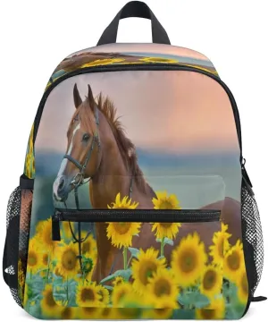 Horse Sunflowers Backpack for Toddlers, Kid's Backpack School Bag for Boys Girls Kindergarten Preschool Bag