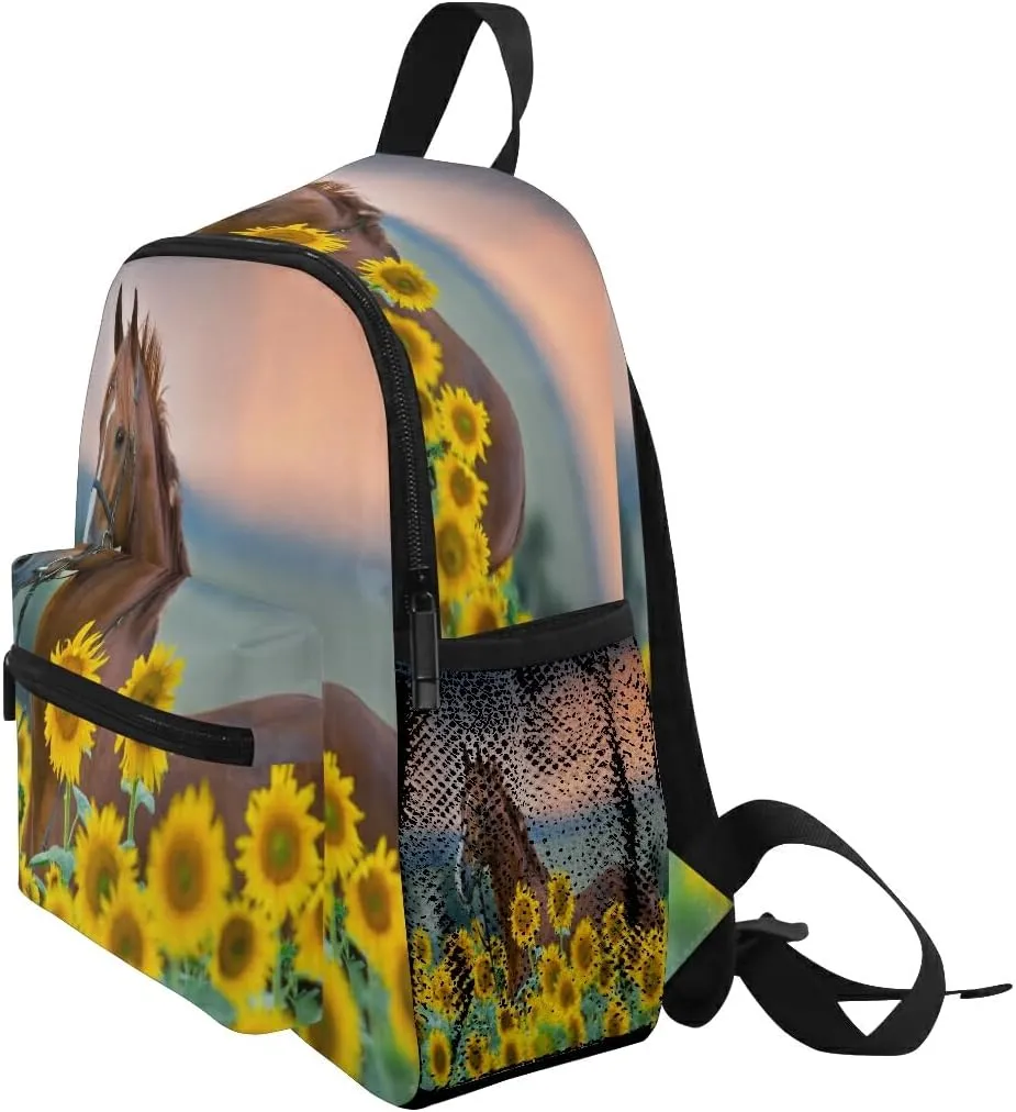 Horse Sunflowers Backpack for Toddlers, Kid's Backpack School Bag for Boys Girls Kindergarten Preschool Bag