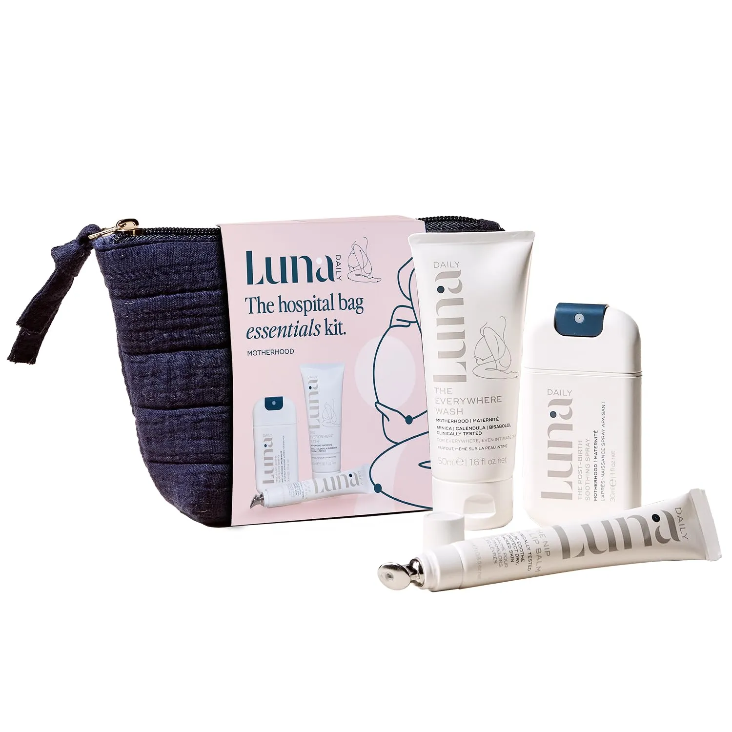 Hospital Bag Essentials Kit, Pregnancy & Postpartum Care | Travel-Size Feminine Wash, Perineal Spray & Nipple Balm | pH-Balanced, Soothing & Hydrating Intimate Skincare for New Moms