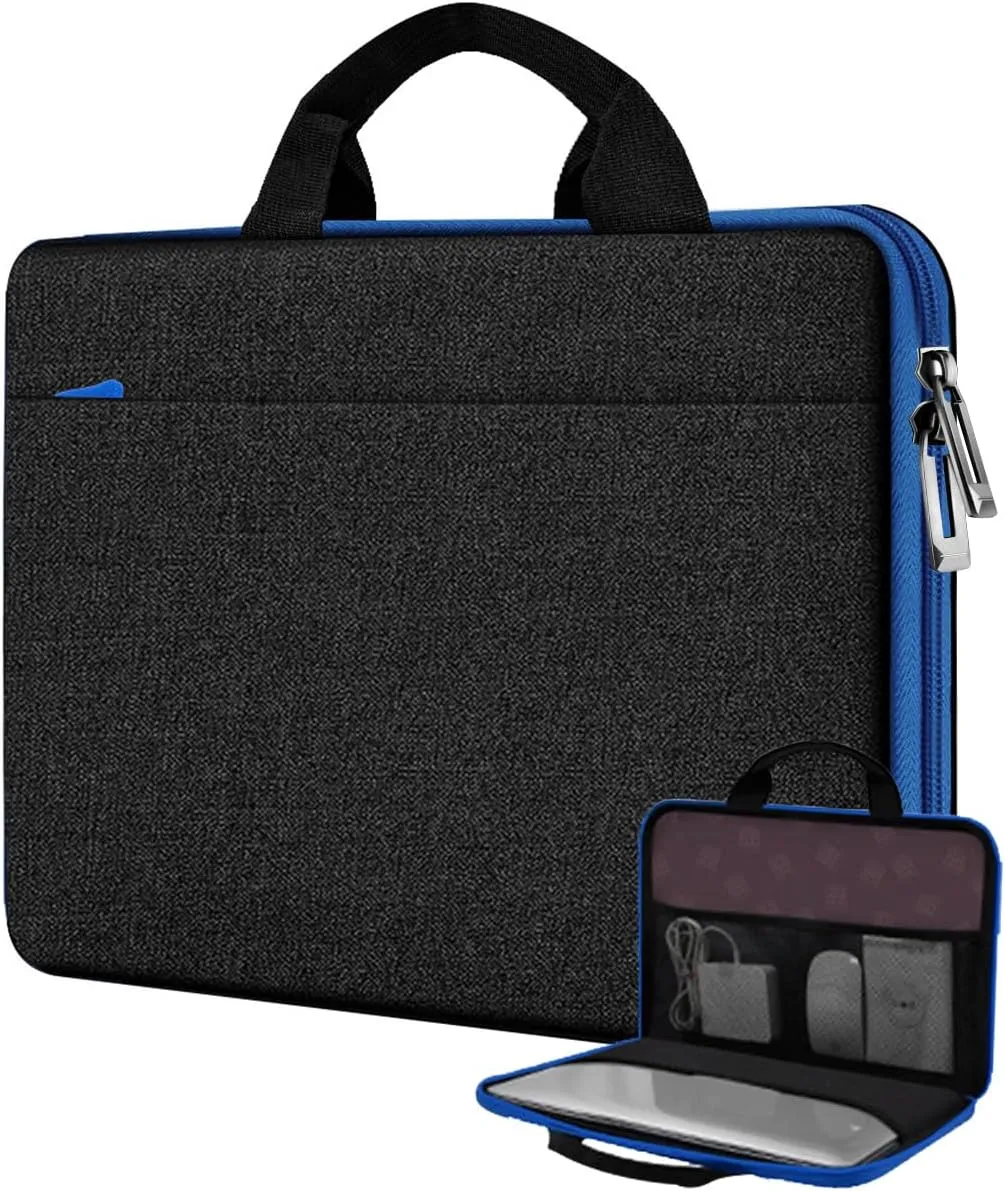 Hseok Laptop Case 13.3-14 inch Briefcase Handbag, Water-Resistant and Shockproof Computer Sleeve Compatible with MacBook Pro 14", Mac Air/Pro 13.3" and 13"-14" Notebooks Chromebooks,Black-Blue